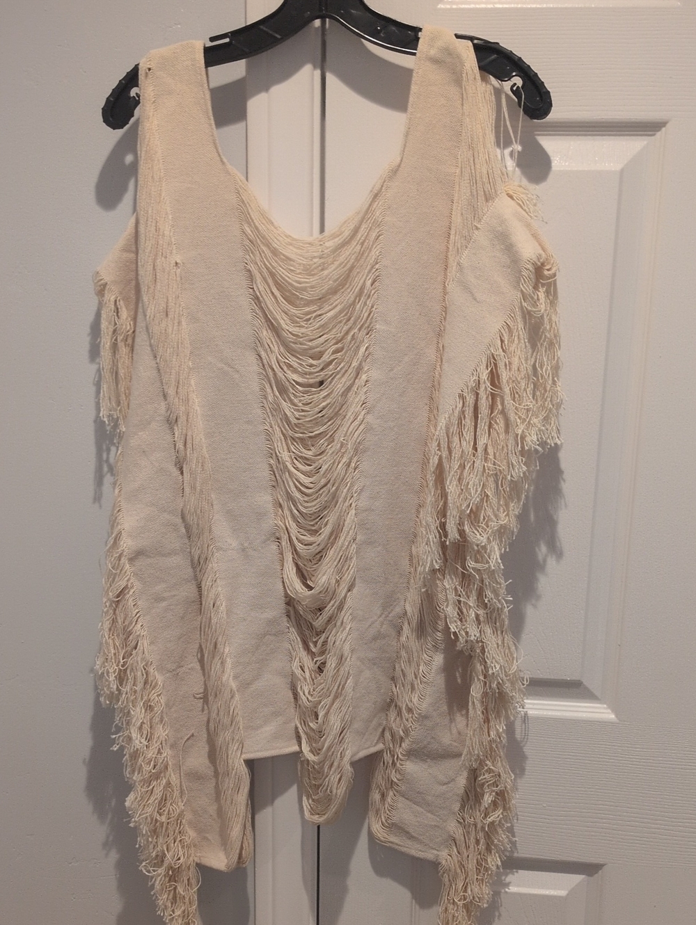 Fringed Cold-Shoulder Tunic Top in Cream